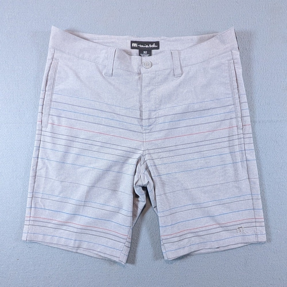 Travis Mathew Golf Shorts Mens 32 Gray Striped Performance Stretch